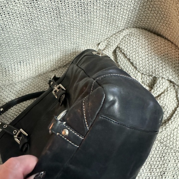 COACH EAST WEST GALLERY BLACK LEATHER SILVER HARDWARE LARGE TOTE - Picture 9 of 13